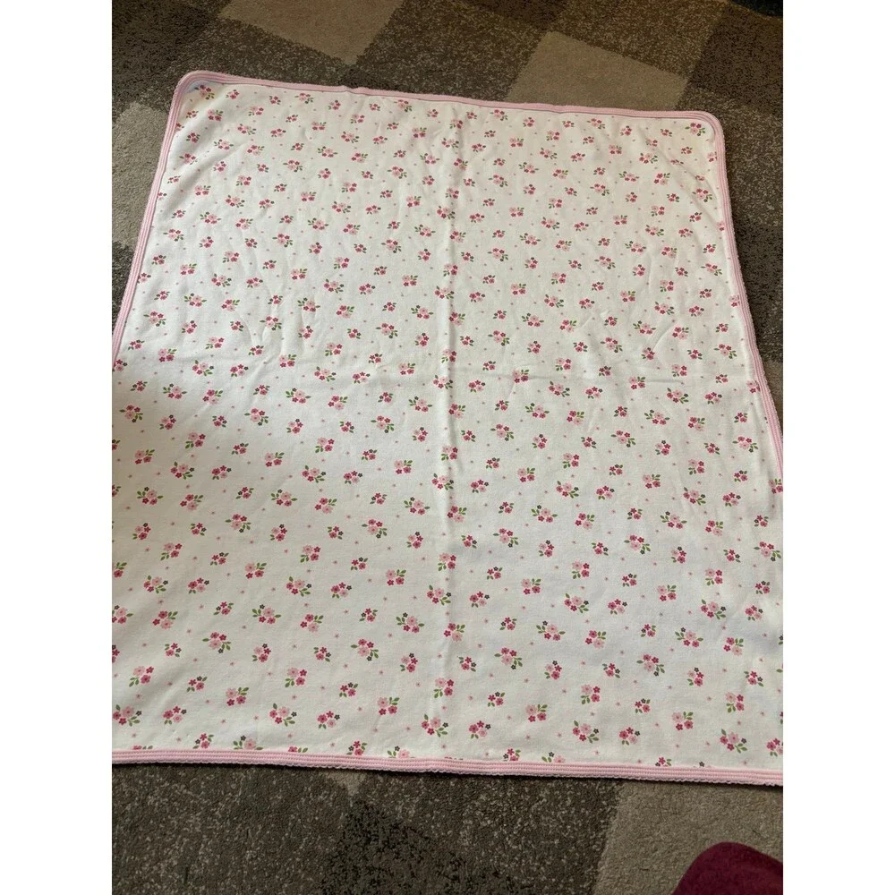Carter’s Cotton baby Receiving Blanket Pink White Stripe Flower Floral rare